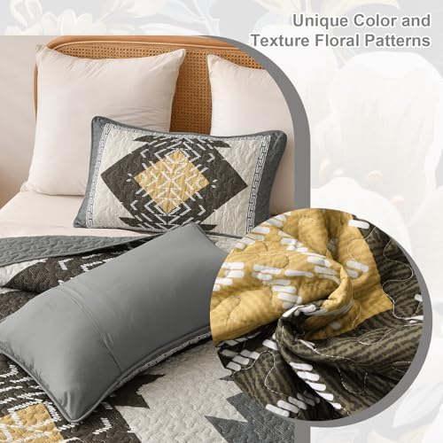 Dintszyayue Aztec Quilt Set Queen, Gray Yellow Boho Lightweight Bedspread - Image 6