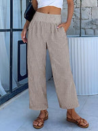 ANRABESS Womens Striped Gingham Wide Leg Cropped Palazzo Pants with Pockets - Image 3