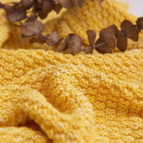 Longhui bedding 100% Cotton Knitted Throw Blanket – Yellow, Soft & Cozy, Machine Washable, 51"x63" – Perfect for Living Room, Couch, Sofa, Bed or Travel - Image 3