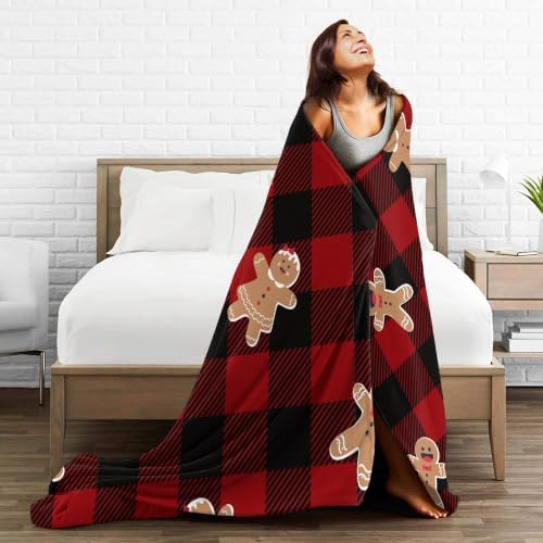Christmas Gingerbread Plaid Flannel Fleece Throw Blanket - Image 5