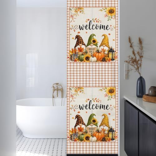 Window Privacy Film Frosted, Thanksgiving Gnomes Reusable Static Cling Window Tints, Fall Orange White Pumpkin Maple Leaf Heat Control Windows Films for Offices, Balcony, 29.5 x 118 Inches - Image 3