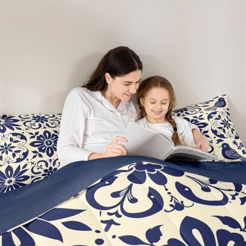 Erosebridal Mexican Talavera Tile Bedding Set Full - Vintage Flower Comforter Set, Mexico Exotic Floral Quilt for Kids Adults, Aesthetic Patchwork Flowers Bedroom Decor - 2 Pillowcases - Image 6