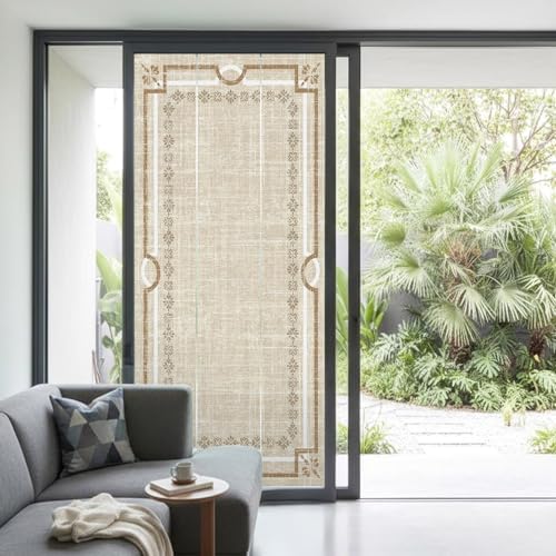 Window Privacy Film Frosted, Pale Brown Botanical Non-Adhesive Static Cling Window Tint, Vintage Florals Geometric Minimalist Insulated Windows Frosted Films for Living Room, 35.4 x 78.7 Inches - Image 2