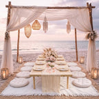 Beeveer Extra Large Outdoor Picnic Blanket with Table Runner Napkins and Floor Pillows Cushions for Picnic Party Camping Wedding Bachelorette Birthday Baby Shower Decor(71x118'',Beige,8 Set) - Image 4
