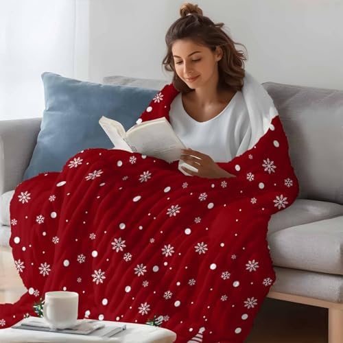 Christmas Snowman Throw Blanket, Winter Xmas Trees Fluffy Soft Blankets for Couch Bed Travel, Snowflakes Red Plush Microfiber Striped Flannel Blankets, Lightweight Sofa Blankets 50"x80" - Image 3