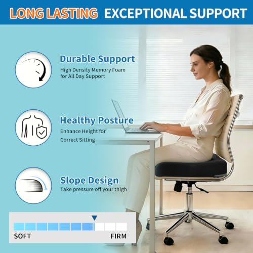 YOUFI Extra Thick Large Seat Cushion, Gel Memory Foam Cushion with Carry Handle Non Slip Bottom, Pain Relief Coccyx Cushion for Wheelchair Office Chair (Black, 19" x 17.5" x 4") - Image 5