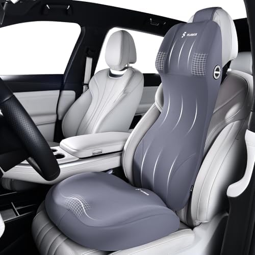 FLORICH Ergonomic Car Seat Cushion and 2-in-1 Lumbar Support Pillow Headrest Memory Foam Car Cushion Back Support Neck Pillow Driving Lumbar Seat Cushion for Truck Driver Sciatica Pain Relief, Blue by FLORICH