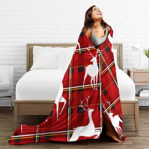 Christmas Reindeer Plaid Flannel Fleece Throw Blanket - Image 4