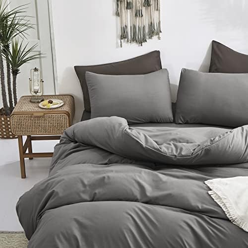 Luxlovery Grey Comforter Set Queen Men Dark Grey Comforter Bedding Sets 3PCS Solid Breathable Soft Charcoal Gray Quilts Set Modern Queen Comforter Women Men - Image 5