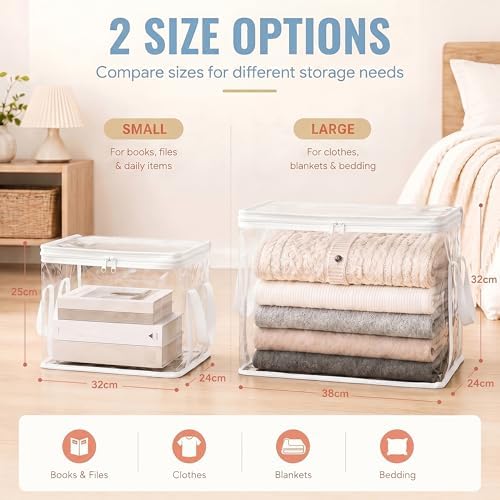 Clear Storage Bins with Lids, Plastic Storage Boxes and Closet Organizers for Under Bed Toy Storage, Foldable Moving Bags for Packing Clothes (White-8PCS, Large: 15 x 9.5 x 12.6 in) - Image 3