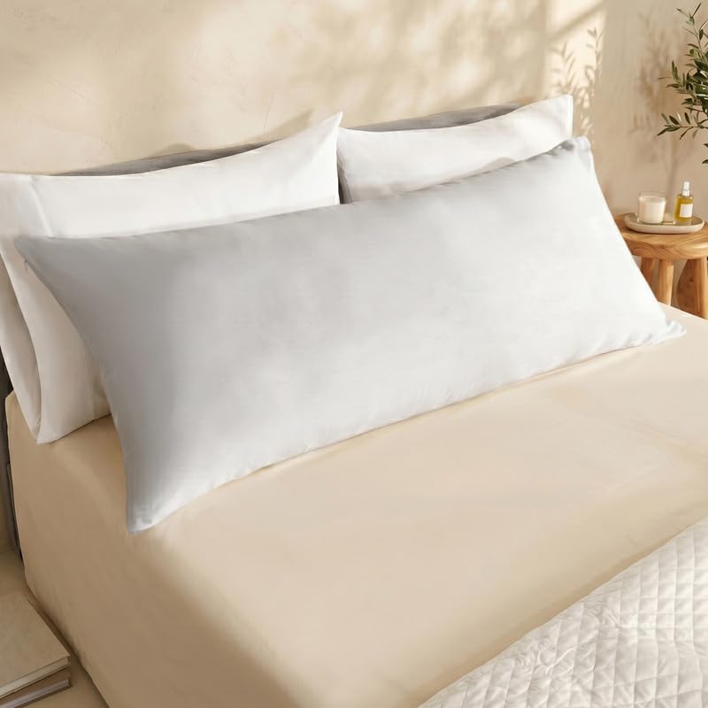 Bioweaves 100% Organic Cotton Body Pillow Cover for Body Pillowcases 300 Thread Count Soft Sateen Weave GOTS Certified with Zipped Closure - 21" x 54", Silver, Pack of 2 - Image 2