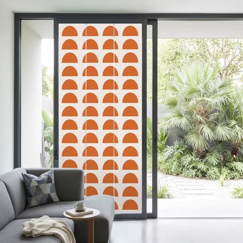 Window Privacy Film Frosted, Orange Boho Non-Adhesive Static Cling Window Tint, Middle Century Geometric Abstract Art Insulated Windows Frosted Films for Living Room, 35.4 x 78.7 Inches - Image 2