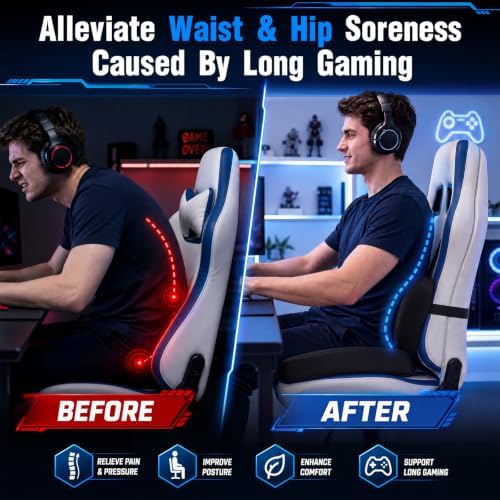 Widened Gaming Chair Cushion Set with Lumbar Support, Tailbone Pain Reduce - Image 6