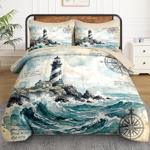 WeCozy Twin Comforter Set with Sheets, 5 Pieces Lighthouse Bedding - Image 2