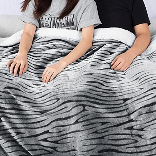 MACEVIA Sherpa Fleece Throw Blanket for Couch 3D Zebra Blanket Fuzzy Thick Warm Reversible Cozy Comfy Super Soft Blanket for Bed Sofa 490GSM - Black Zebra,50x60In - Image 2