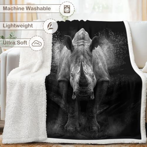 Rhino Blanket Minimalist Sherpa Throw for Couch, Strength Symbol Animal Design for Bedroom Decor, 50x60 Inches Soft Fuzzy Cozy Animal Black Blanket for Calm Space - Image 6
