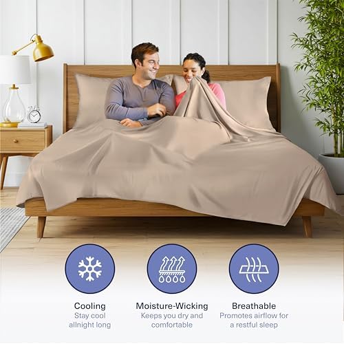 Kickoff Viscose Bamboo Sheets Split King Size 5-pc 100% Organic Bamboo Viscose Bed Cooling Sheets Split King Size Set Cool Bedding for hot Sleepers Sheet Set - Gift Ready Packaging (Taupe Latte, SK) - Image 5