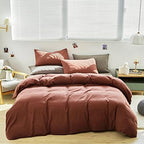 Luxlovery Brick Red Comforter Set Full Dark Rust Bedding Comforter Set Full Solid Blackish Red Soft Breathable Blanket Quilts 3 Piece Bedding Set Women Men Adults Teens - Image 2