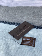 Eikei Merino Wool Throw Blanket Geo Wide Stripe Pattern Fringe Trim Soft Woolen Afghan Style Lightweight Machine Washable Cabana Stripes Scandi Style (Taupe and Pink, 55Wx78L) - Image 2