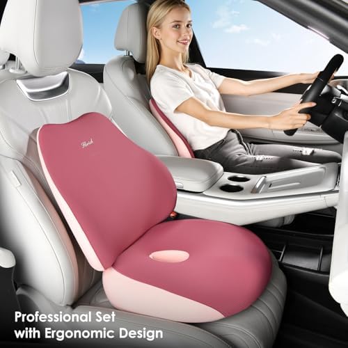 Upgrade Large Car Seat Cushion and Lumbar Support Pillow, Ergonomic Memory Foam Driving Seat Cushion for Back & Sciatica Pain Relief, Non-Slip Washable Seat Cushion for Car, Driver, Office-Pink - Image 2