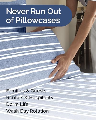 Standard Pillow Cases - 6 Pack Pillowcase Covers - 20" x 26" (Blue Stripes) - Image 5