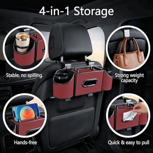 Back Seat Car Organizer, Nappa Leather Seat Organizer with Cup Holders - Image 2