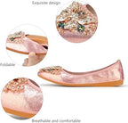KUNWFNIX Women Ballet Flats Rhinestone Wedding Ballerina Shoes Foldable Sparkly Comfort Slip on Flat Shoes - Image 3