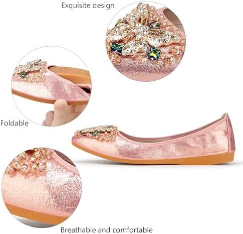 KUNWFNIX Women Ballet Flats Rhinestone Wedding Ballerina Shoes Foldable Sparkly Comfort Slip on Flat Shoes - Image 3