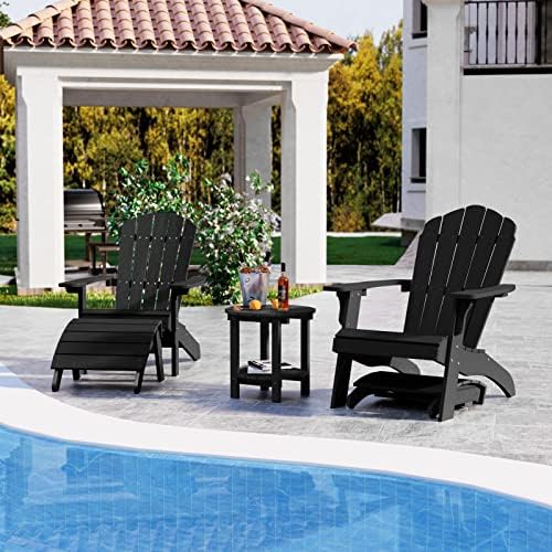 YEFU Folding Adirondack Ottoman Outdoor Set of 2, Black - Image 3