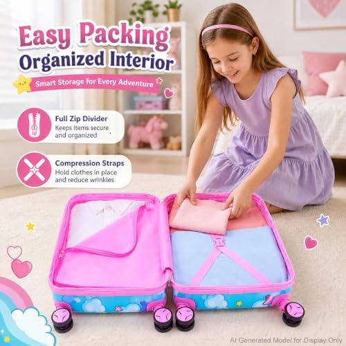5PCS Kids Luggage Girls Suitcase Set, 16" Hardside Carry-on Unicorn - Image 6
