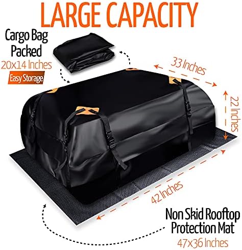 ZONETECH Car Roof Cargo Bag Water Resistant with a Protective Anti Slip Mat – 8 Reinforced Premium Quality Straps Rubberized Extra Cushioning Pad, Travel, Touring, Road Trips for Vehicle, SUV - Image 2