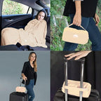 BlueHills Ultra Compact Travel Blanket Pillows Lightweight for Two Airplane Traveling Essentials Flight Throws in Bag case with Backpack Clip Compact Large Plane Accessories – Beige and Black - Image 2
