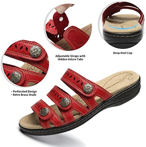 Women's Comfort Leather Slides Lightweight Flat Sandals Cute Slip On Casual Walking Slippers - Image 6
