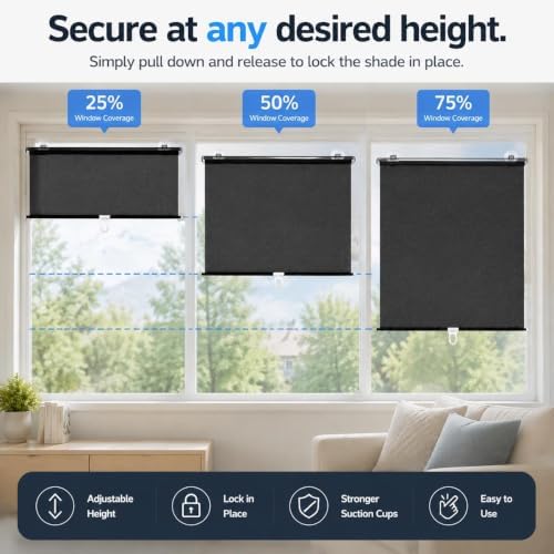 Temporary Blackout Shades, Cordless Roller Shades for Windows 21" 23" 25" 27" 29" 31" 33" 35" Pull Down Room Darkening Window Blinds for Living Room Bathroom, Suction Cups(18" W x 64" H) - Image 2