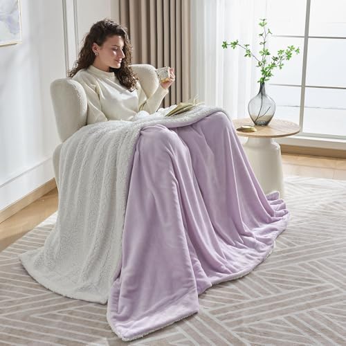NANPIPER Warm Sherpa Blanket for Couch, Soft Fleece for Winter, Fuzzy Plush Throw Gift for Women, Lavender 50x60 Inches by NANPIPER