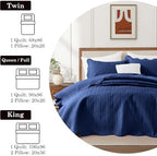 King Quilt Set Bedspread Coverlet Bedding Leaf Navy 106"x96" - Image 4
