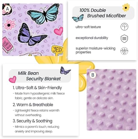 Viviland Toddler Nap Mat with Pillow and Minky Dot Blanket, Butterfly - Image 2