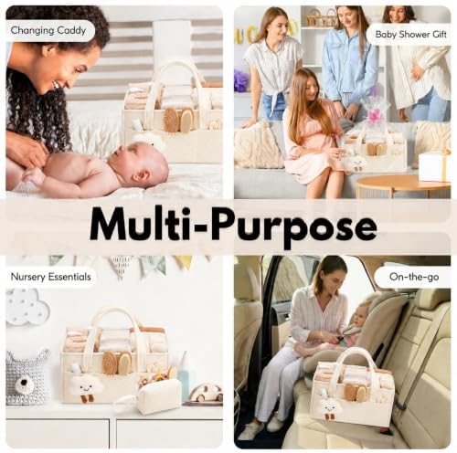 PeraBella Baby Diaper Caddy Organizer, Baby Basket Shower Gift, Portable Changing Table Basket, Postpartum Caddy & Tote Bag Pouch, Newborn Boy & Girl Nursery Essentials Registry, Car Diaper Organizer - Image 3