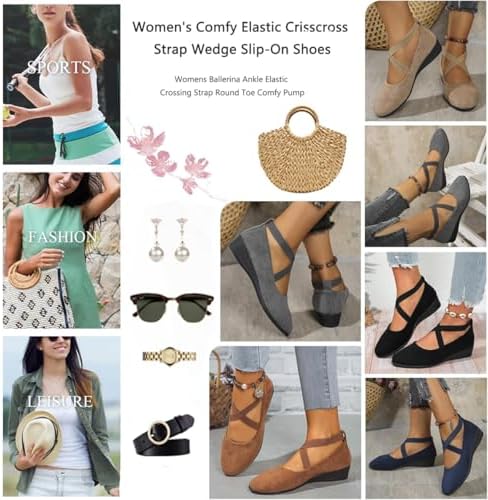 Women's Crisscross Strap Wedge Shoes,Womens Round Toe Ballet Wedge Dress Shoe Elegant Suede Comfy Slip-On Pump - Image 4