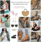 Women's Crisscross Strap Wedge Shoes,Womens Round Toe Ballet Wedge Dress Shoe Elegant Suede Comfy Slip-On Pump - Image 4