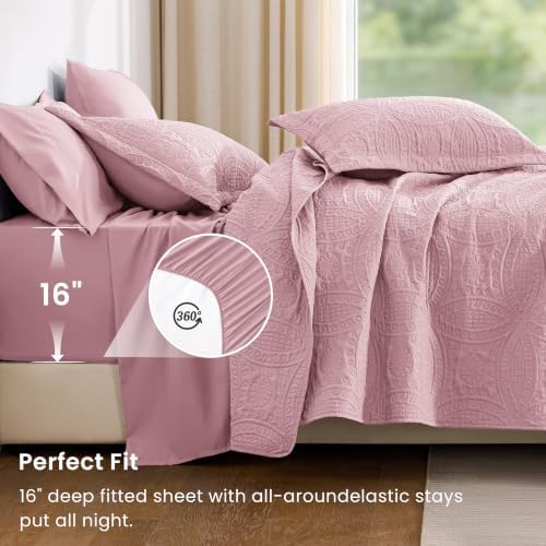 Love's cabin Quilts for Queen Bedspreads, 7 Pieces Bed in a Bag, Pink - Image 4