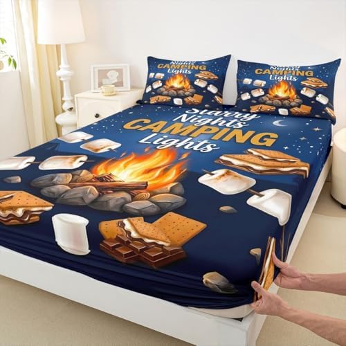 Erosebridal RV Camper Full Fitted Sheet, Outdoor Camping Themed Kids Bedding Sets for Girls Boys, Fun Summer Campsite Bed Set, Hiking Camping Lover Gifts Sheets Sets Bedroom Decor - Image 5