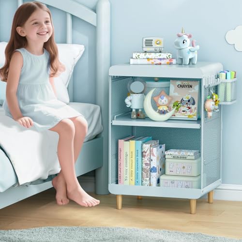 SYKIARIOL Kids Nightstand for Girls, 3-Tier Storage Shelf, Mint Green - Image 2