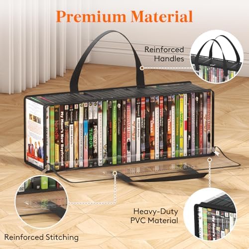 Lifewit DVD Storage Bags, Clear PVC DVD Case Holder with Handles, Front Window Zipper Design, Stackable Media Organizer for Blu-ray Disc, Movie Cases, VHS Box, Holds 210 Discs (35 Each), 6 Pack - Image 3