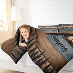 Happy Camping Comforter Set Full Camper Quilt Bedding For Kids Adults,Rv Accessories Comforter For Travel Trailers Rustic Farmhouse Wooden Board Duvet Set Mountain Pine Trees Decor,2 Pillow Cases - Image 6