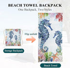 Beach Towel Bag 2 in 1 Ocean Seahorse Bath Pool Towels Backpack Marine Life Coral Absorbent Beach Towel Soft Quick Dry Lightweight Packable Towels Drawstring Bag for Travel Camping Sports Yoga Picnic - Image 6