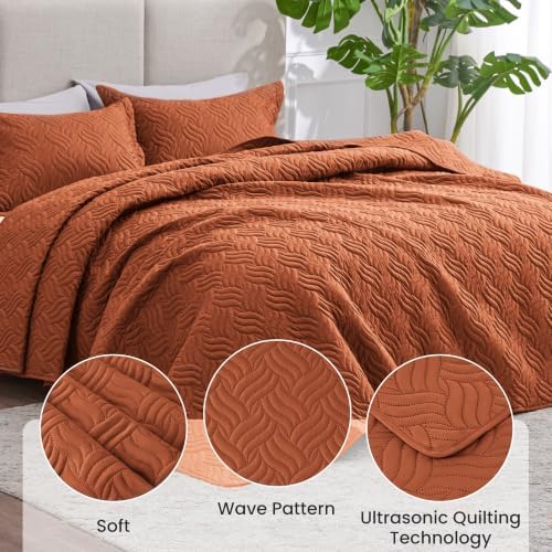 Love's cabin Twin Quilt Bedding Set Umber Bedspreads - Soft Bed Summer Lightweight Bedspread Comforter - Wave Pattern Bedding Coverlet for All Season - 2 Pieces (1 Quilt, 1 Pillow Sham) - Image 4