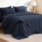 Love's cabin Quilts for Queen Bedspreads, 7 Pieces Bed in a Bag, Navy by Lovescabin