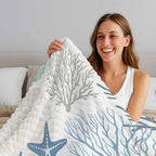 Blue Coastal Throw Blanket, Coral Beach Starfish Fluffy Soft Blankets for Couch Bed Travel, Ocean Conch Plush Microfiber Striped Flannel Blankets, Lightweight Sofa Blankets 40"x60" - Image 5