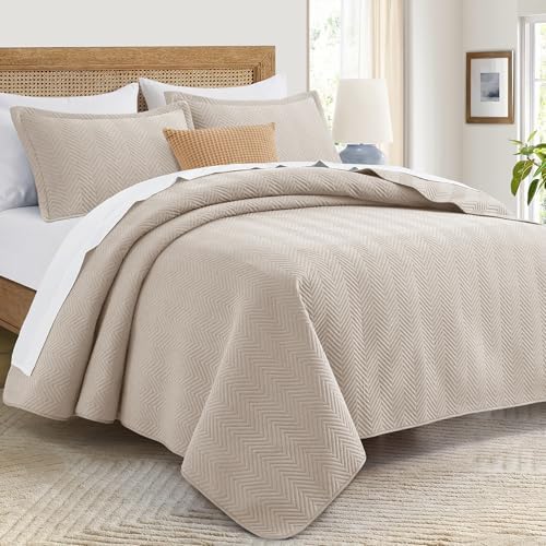 IR Imperial Rooms Quilts Queen Size Bedding Set Beige Bedspread Wave - Image 3